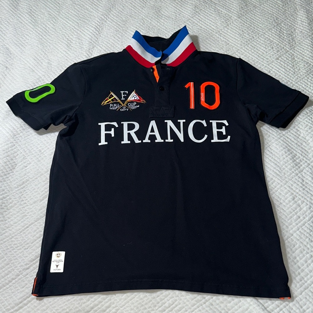 Nagata Black France Polo Shirt with Colorful Accents Mens XL